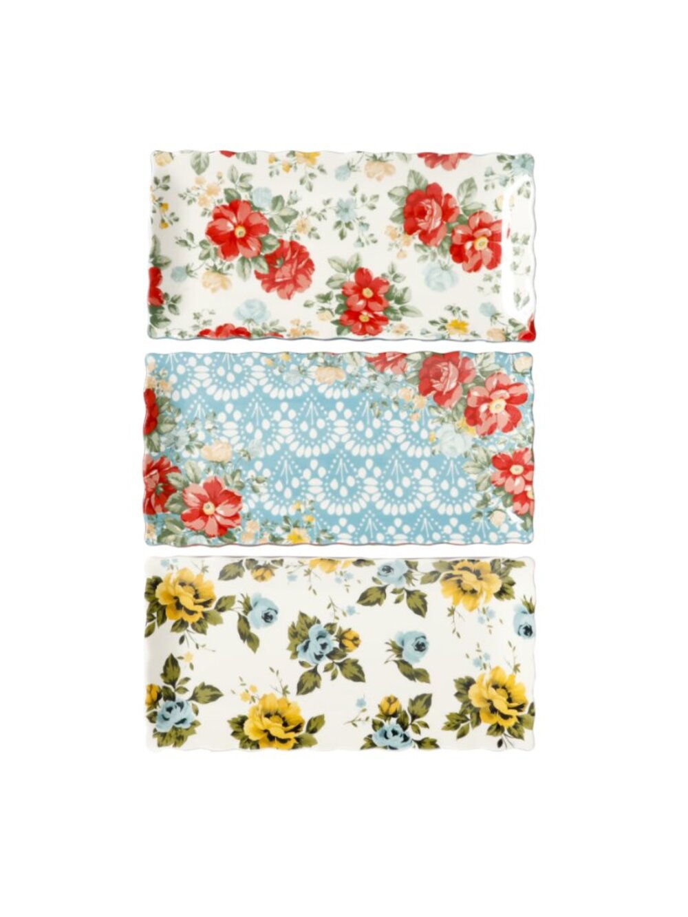 The Pioneer Woman Multicolor Floral Medley Decorative 3Piece Serving Platter Set